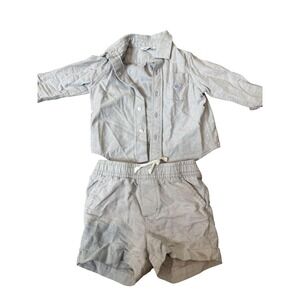 Janie and Jack 2-Piece Set Baby 6-12‎ Months Gray Button Down Shirt Shorts Whale